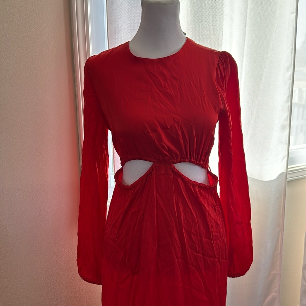Farm Rio Long Sleeve Holes Orange Midi Dress Size XS,